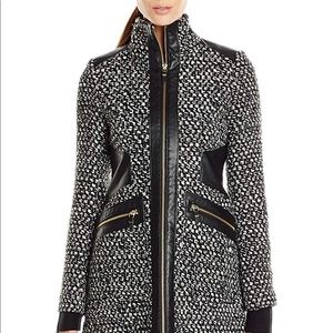 Via Spiaga Tweed Coat w/ leather detailing